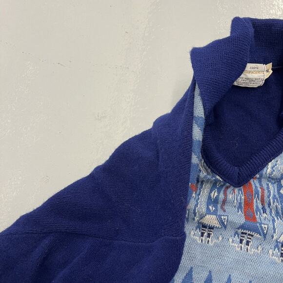 Vintage 70s Aztec Pattern Collared Acrylic Sweater - Picture 3 of 4